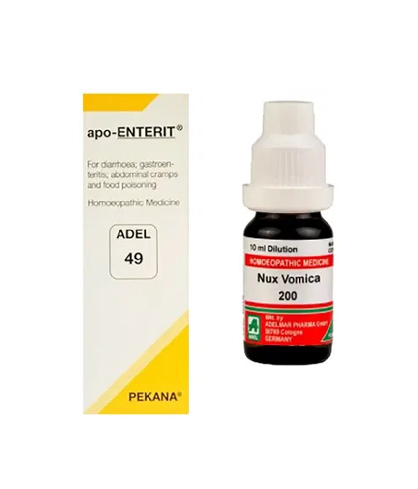 ADEL Stomach Care Combo Pack of ADEL 49 Apo-Enterit Drop 20ml & Nux Vomica Dilution 200 CH 10ml